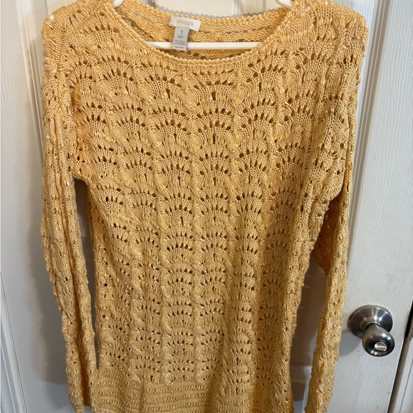 Chico’s Open Knit Crochet Sweater Top – Size 1 (Yellow/Beige) size M - Picture 2 of 4